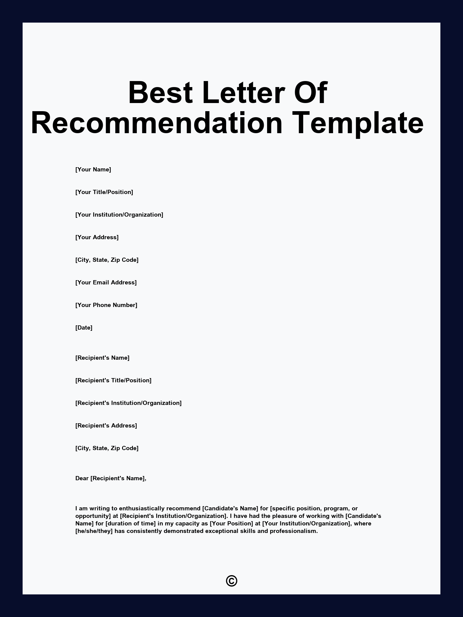 Best Letter Of Recommendation Template