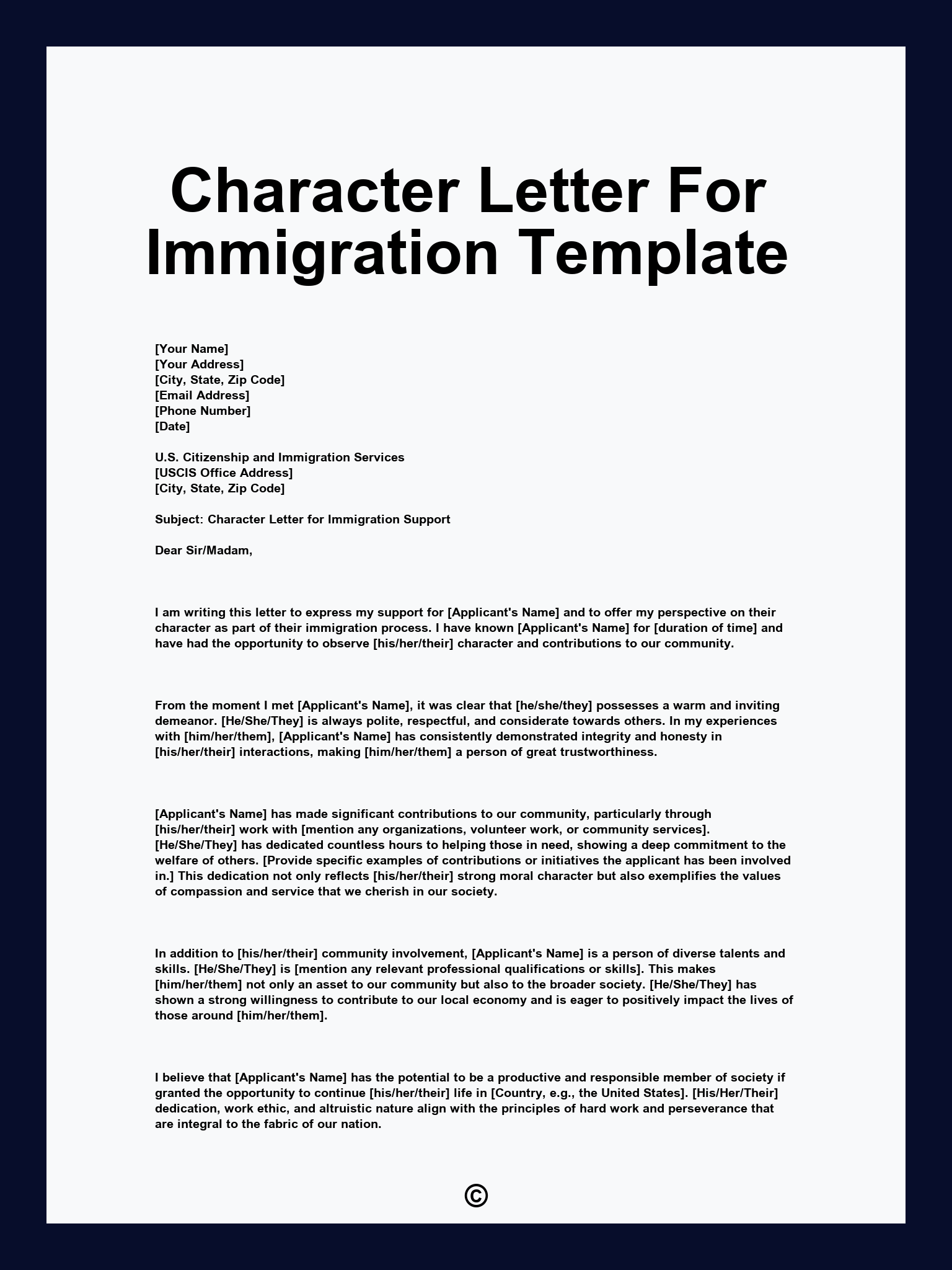 Character Letter For Immigration Template