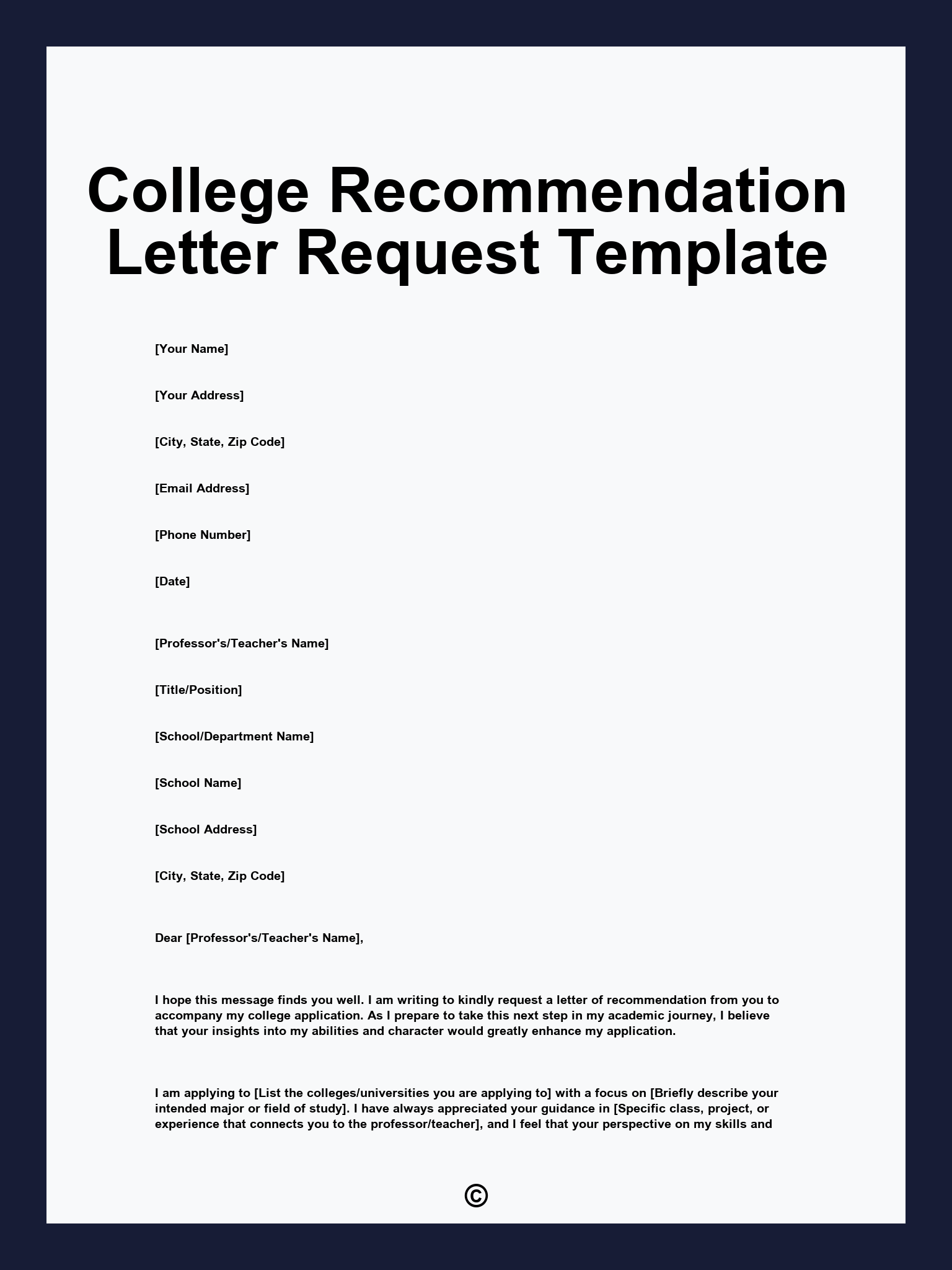 College Recommendation Letter Request Template