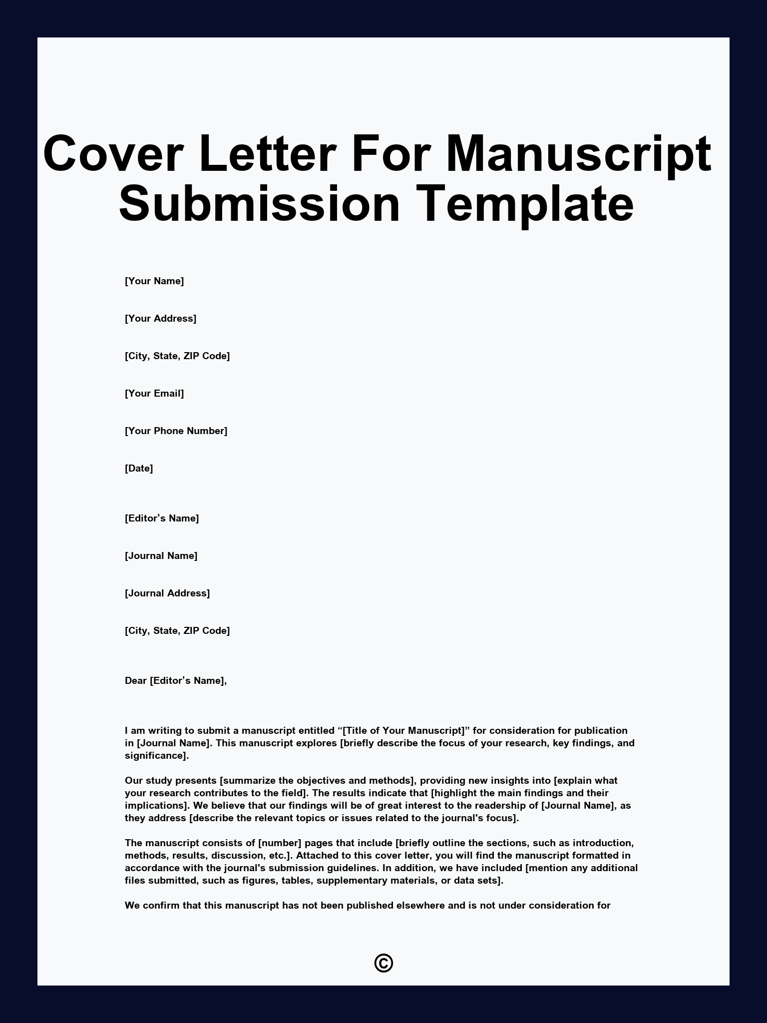 Cover Letter For Manuscript Submission Template