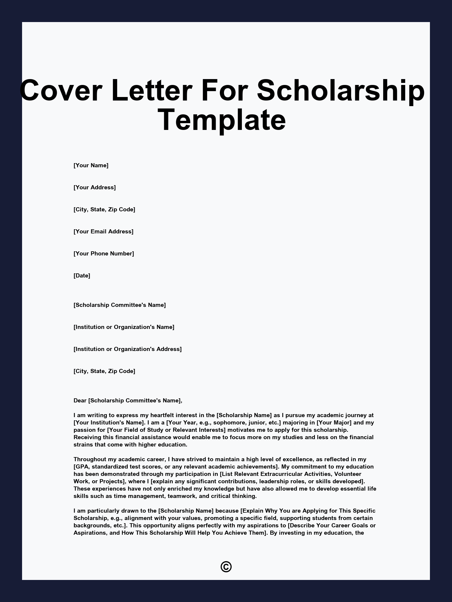 Cover Letter For Scholarship Template