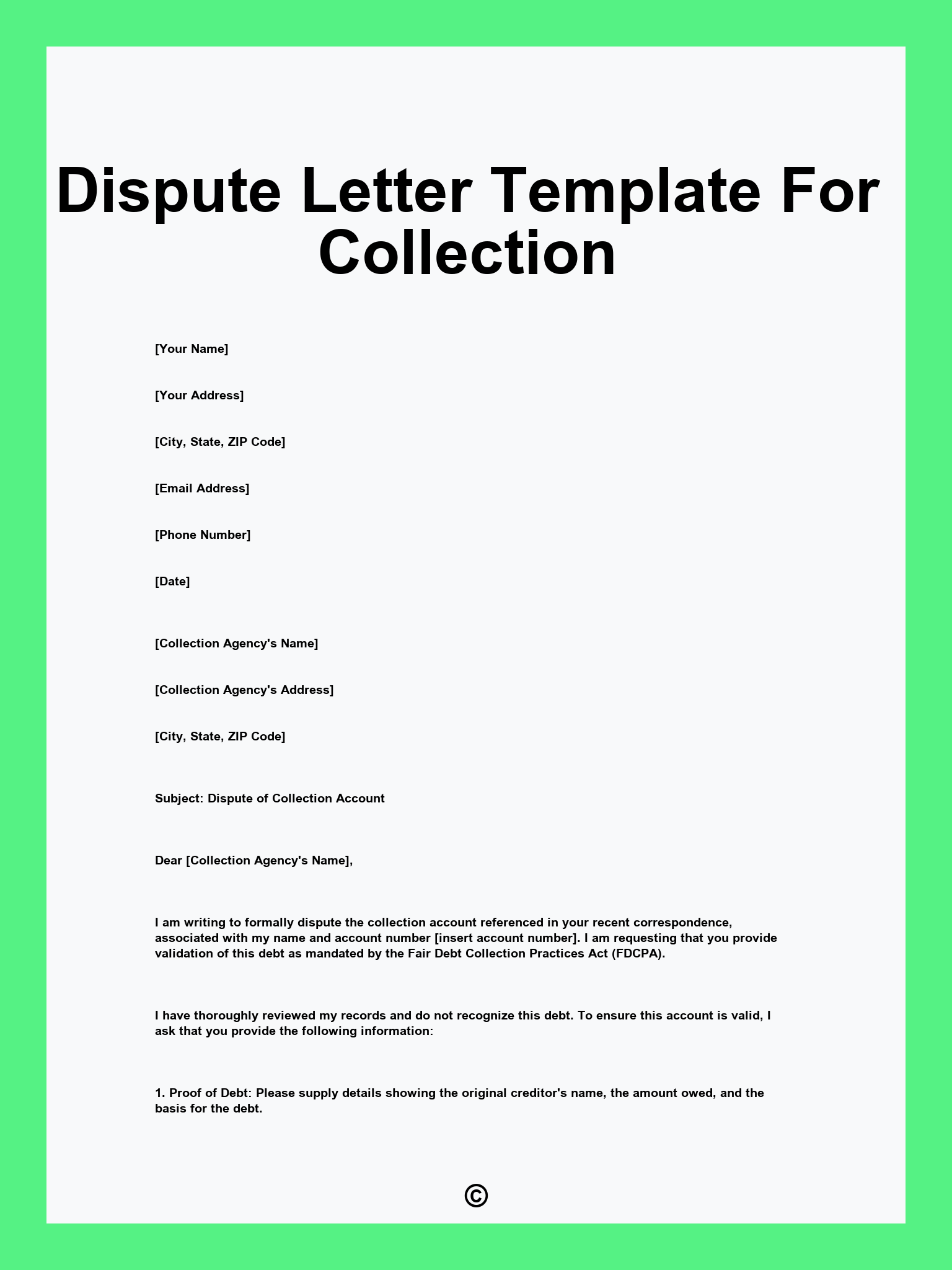 Dispute Letter Template For Collection