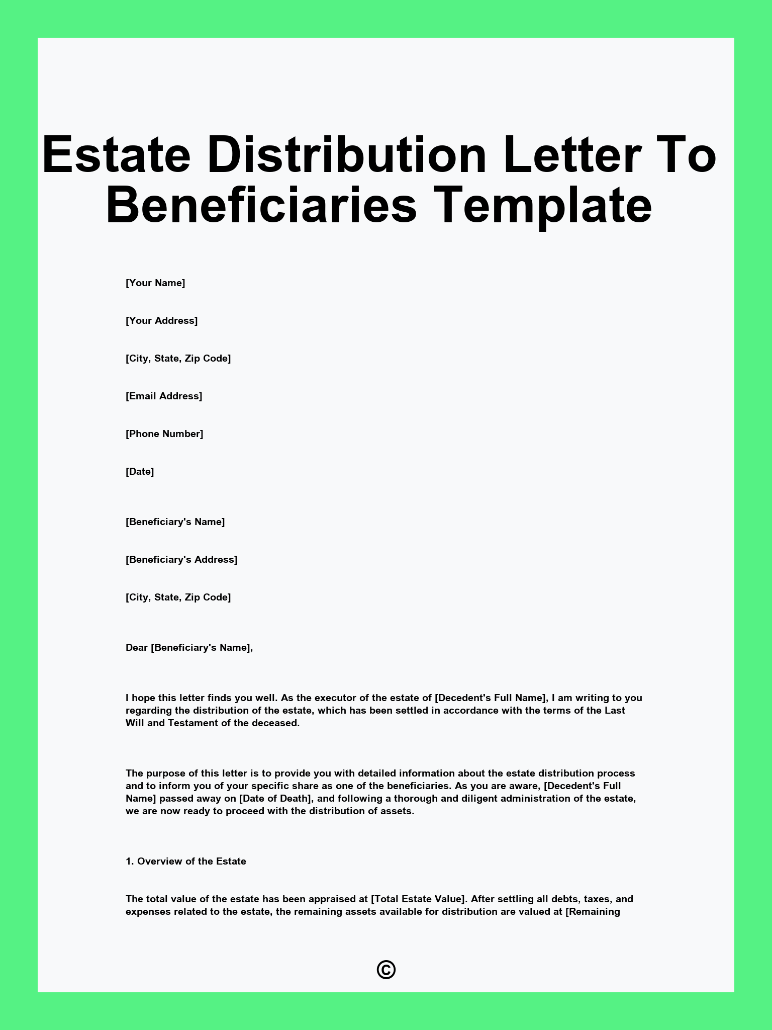 Estate Distribution Letter To Beneficiaries Template