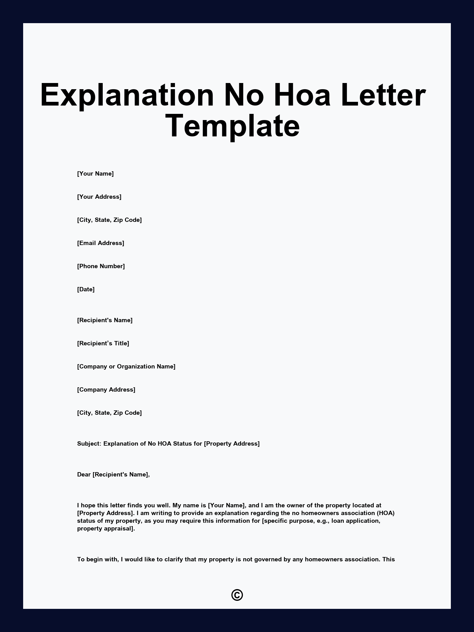 Explanation No Hoa Letter Template