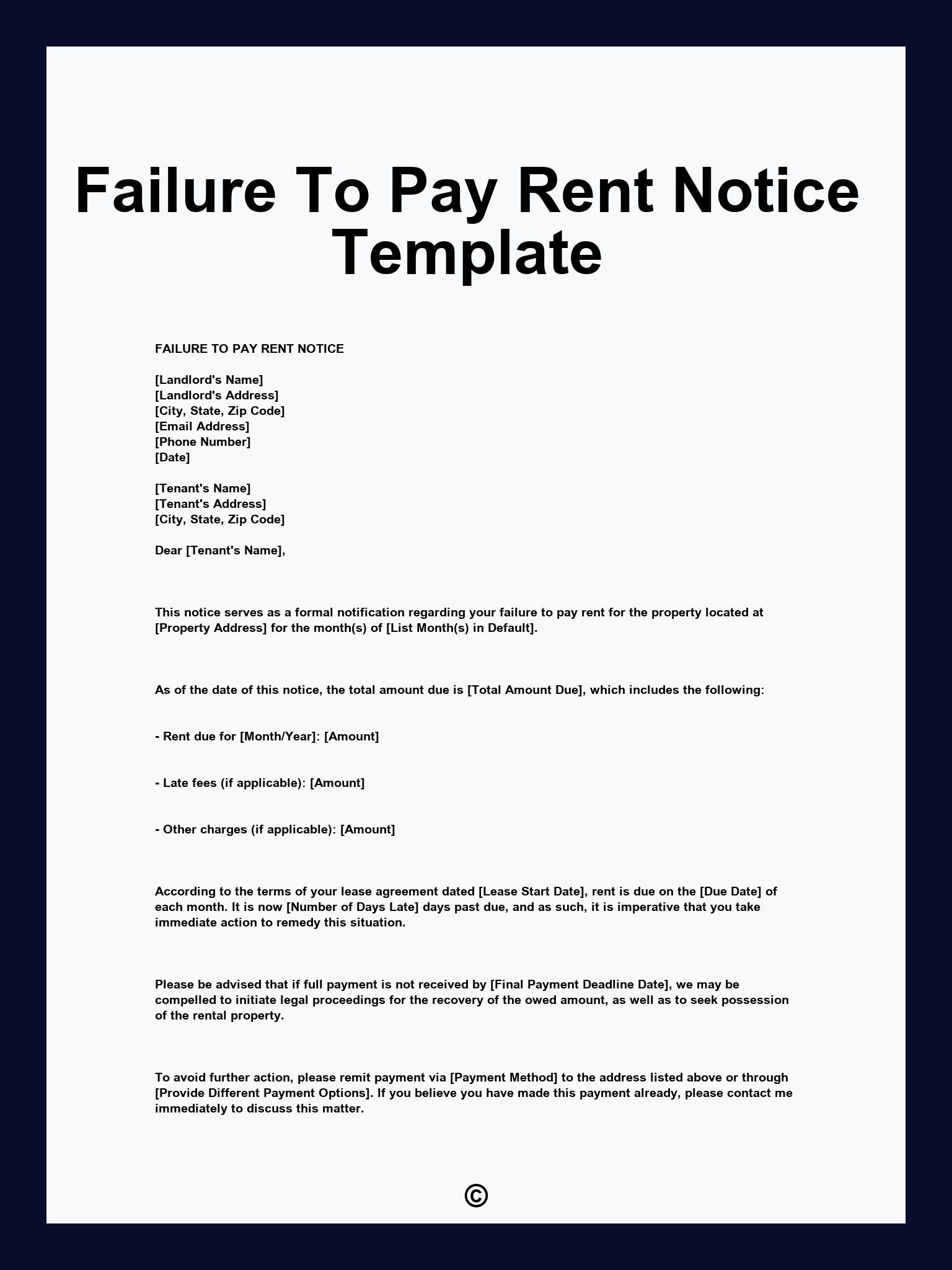 Failure To Pay Rent Notice Template