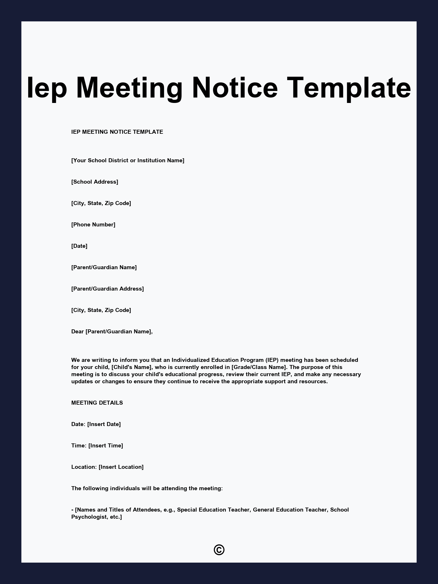 Iep Meeting Notice Template