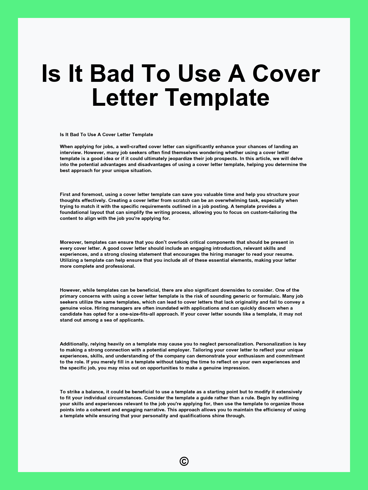 Is It Bad To Use A Cover Letter Template