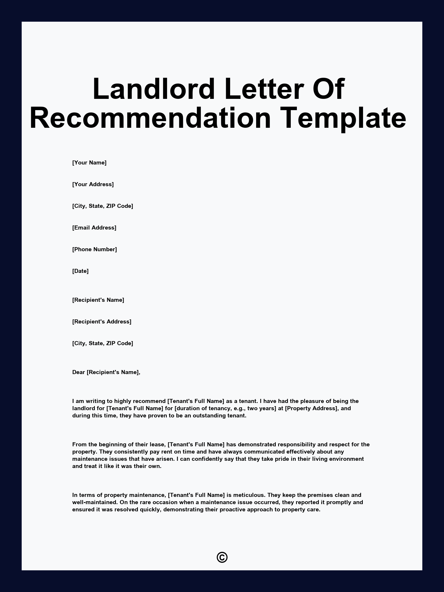 Landlord Letter Of Recommendation Template