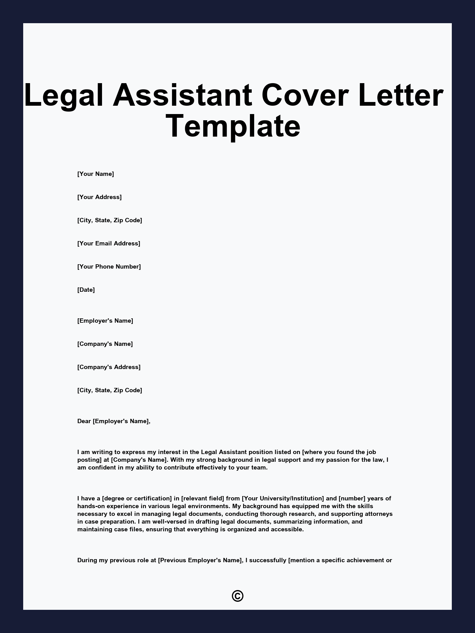 Legal Assistant Cover Letter Template