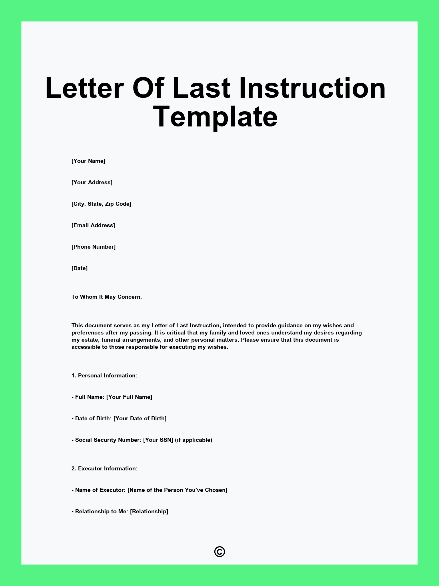 Letter Of Last Instruction Template