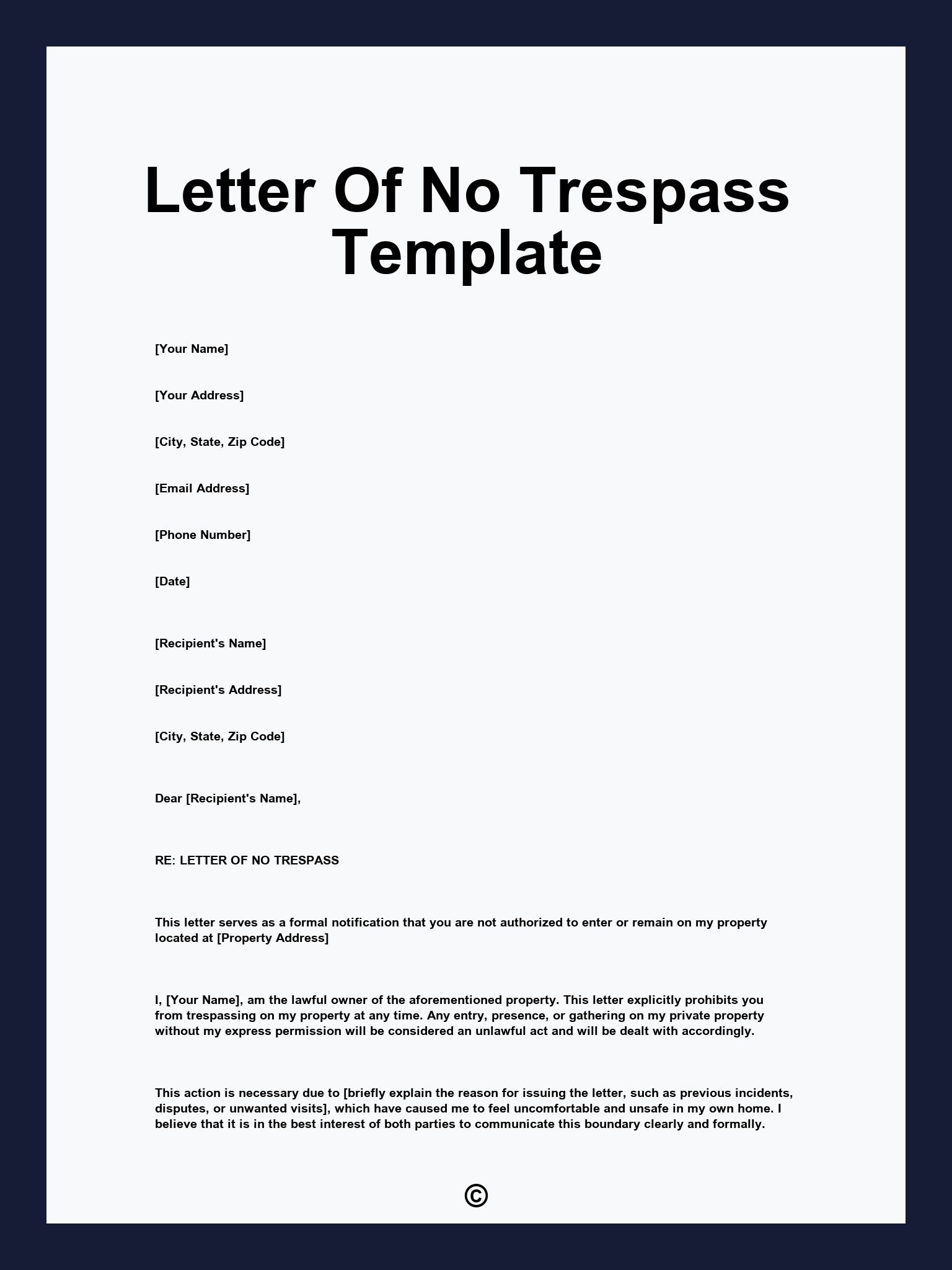 Letter Of No Trespass Template