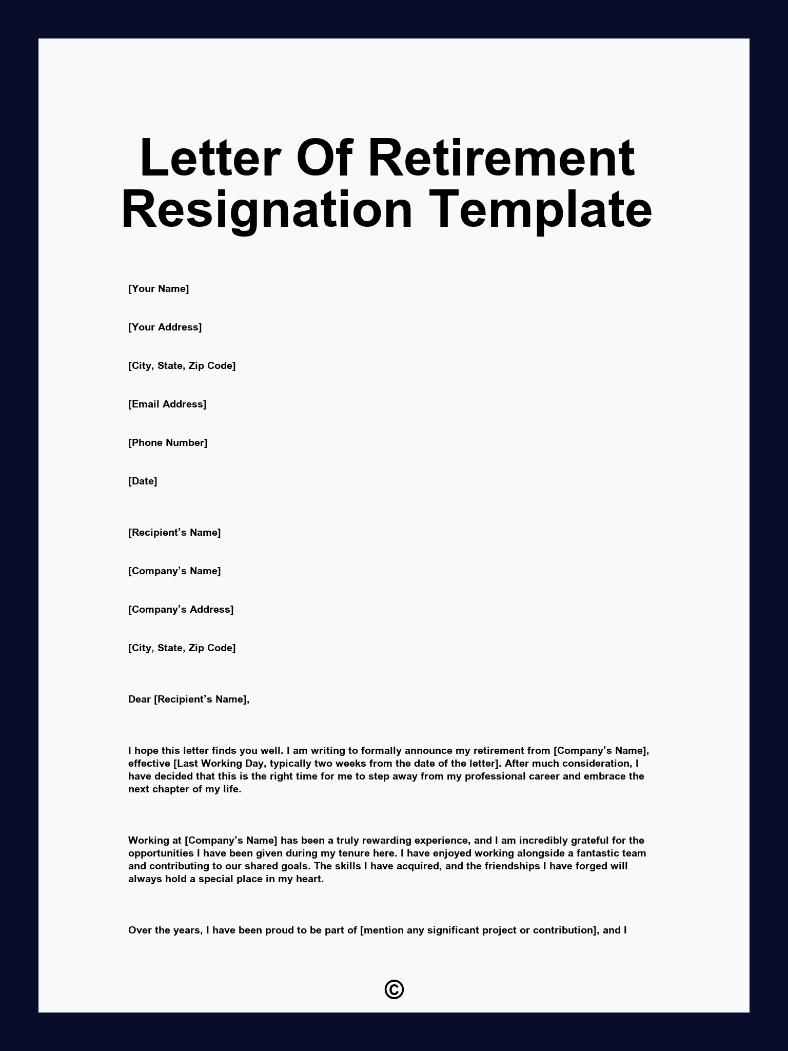 Letter Of Retirement Resignation Template