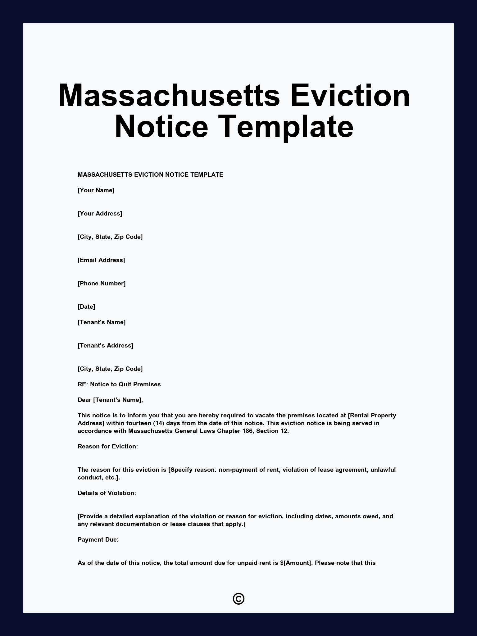 Massachusetts Eviction Notice Template