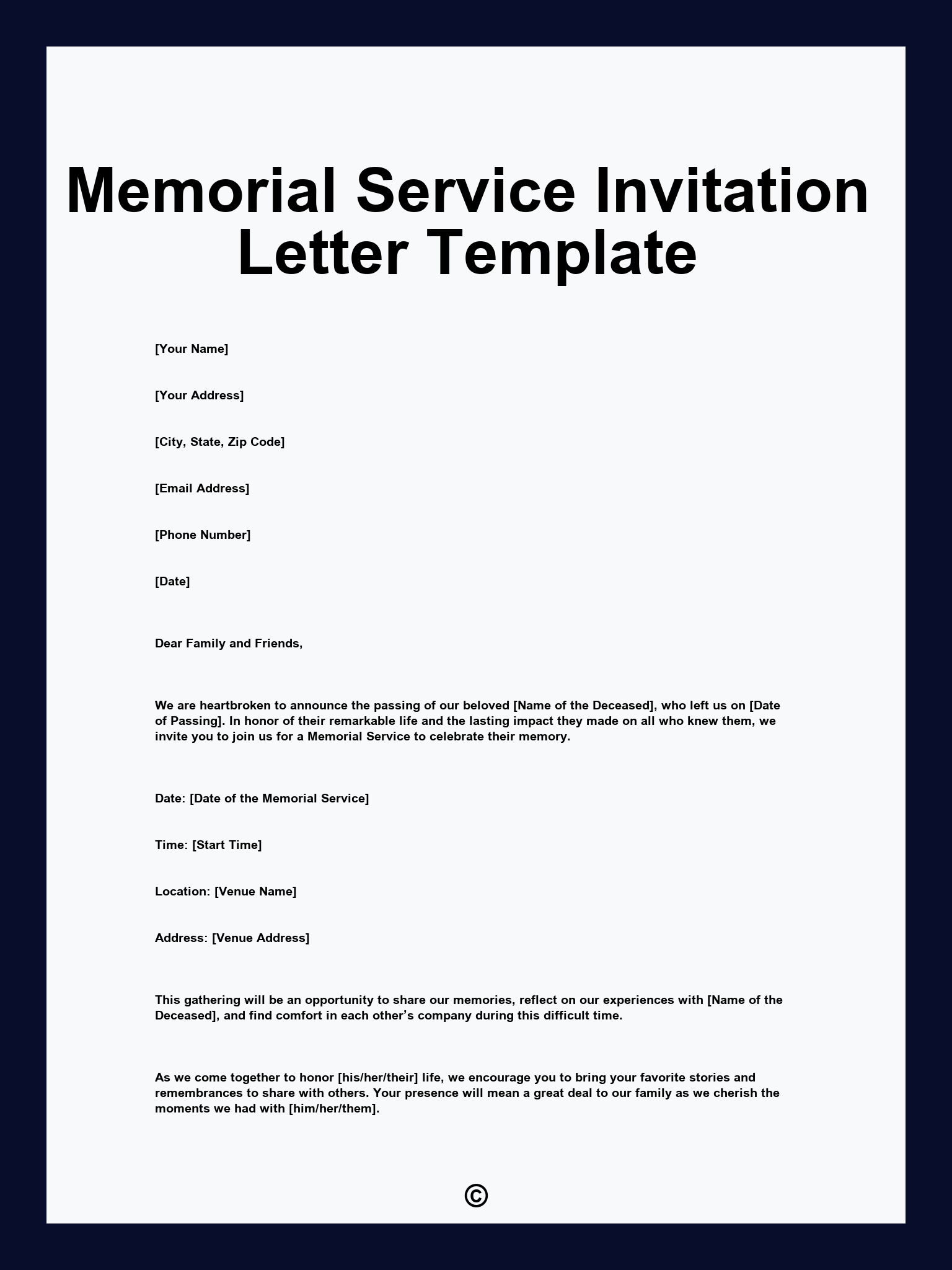 Memorial Service Invitation Letter Template