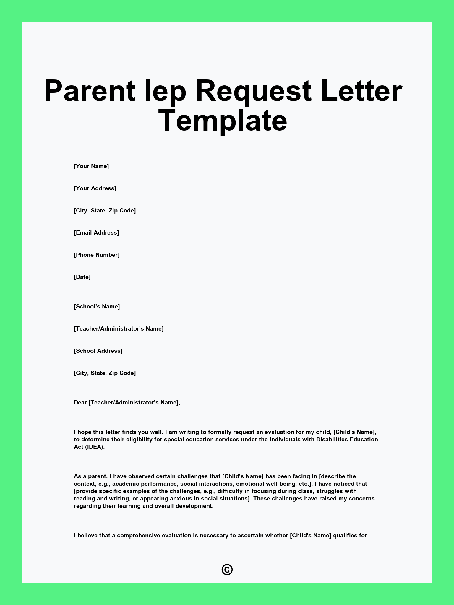 Parent Iep Request Letter Template