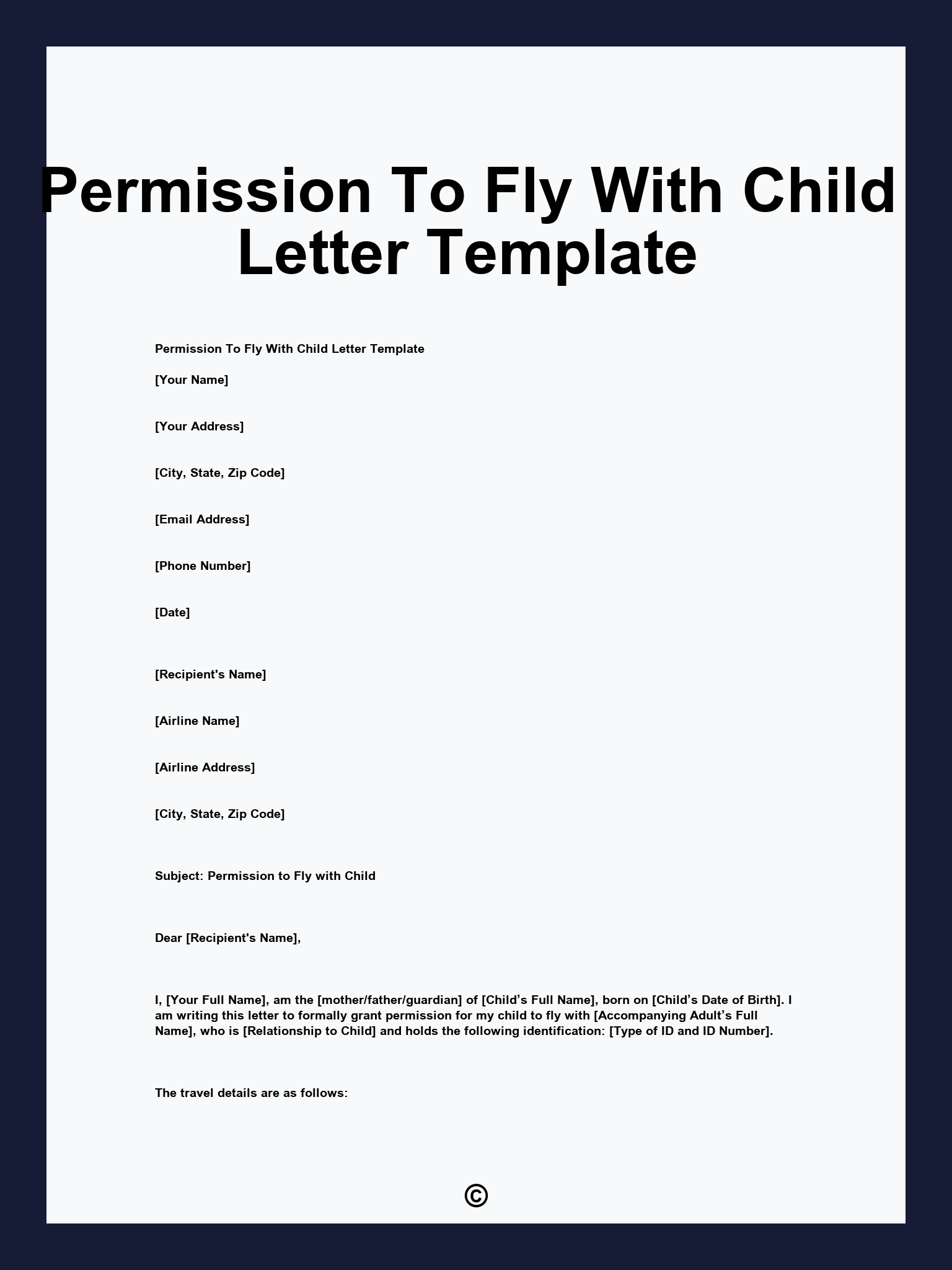 Permission To Fly With Child Letter Template