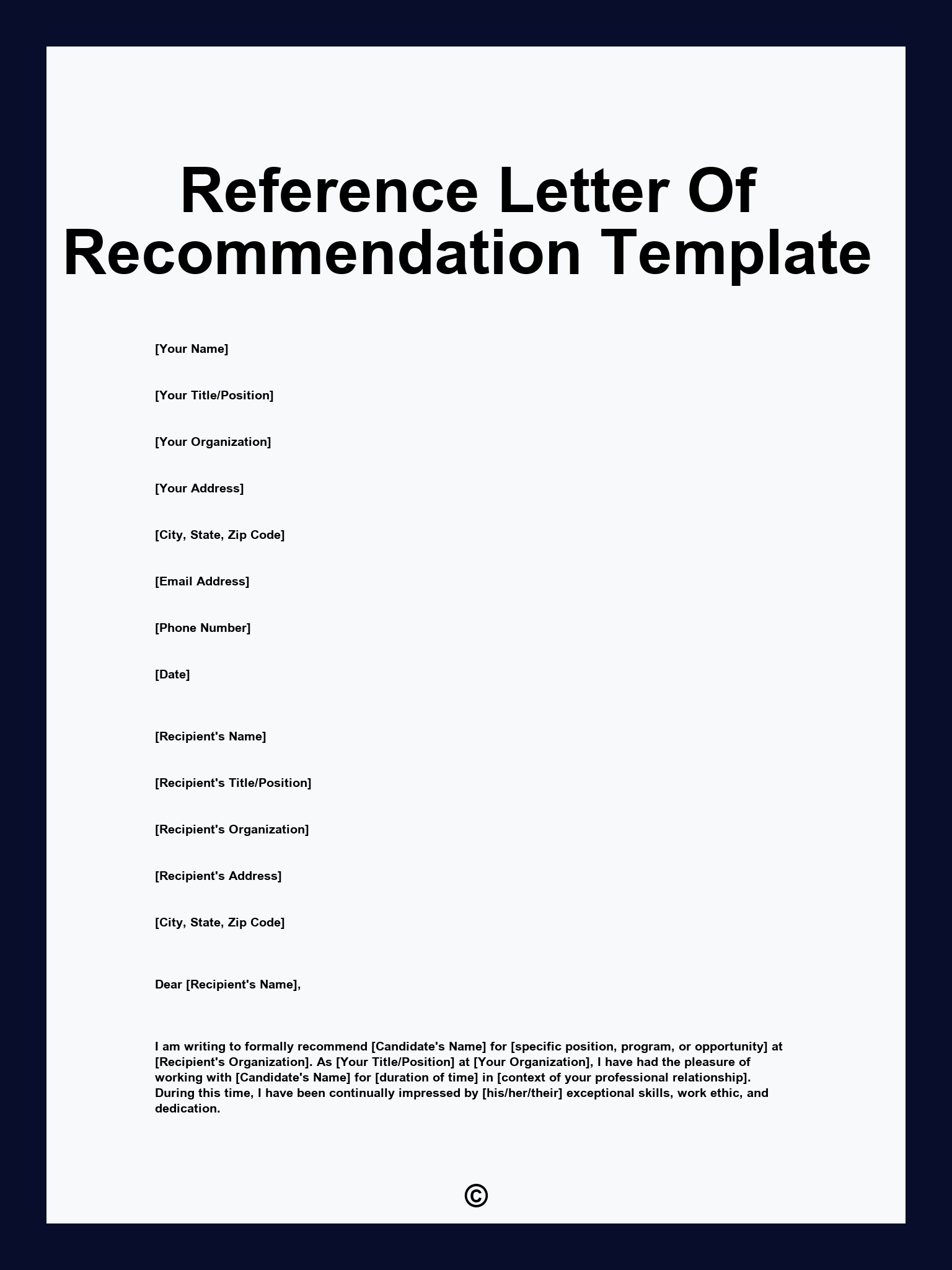 Reference Letter Of Recommendation Template