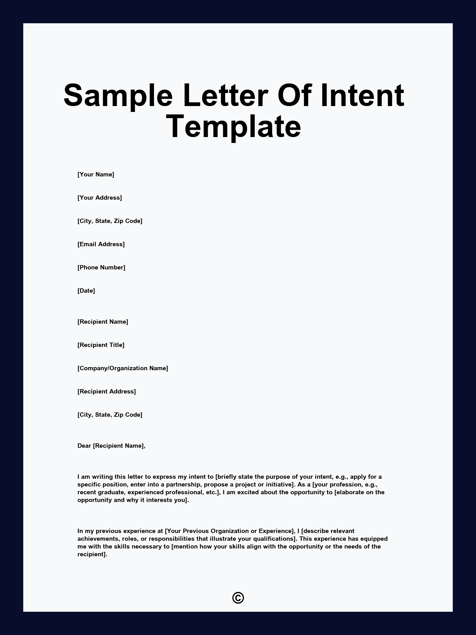 Sample Letter Of Intent Template