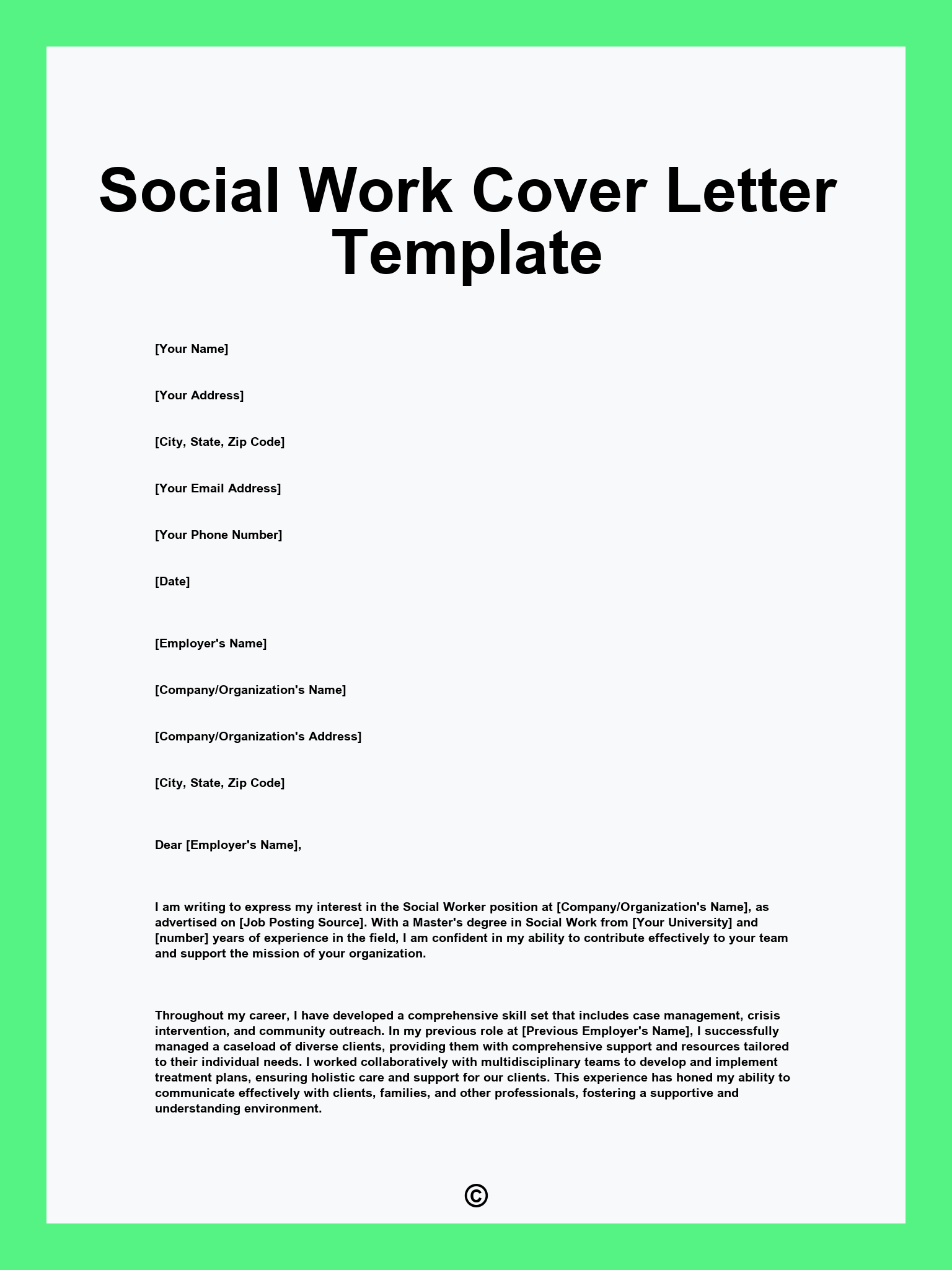 Social Work Cover Letter Template