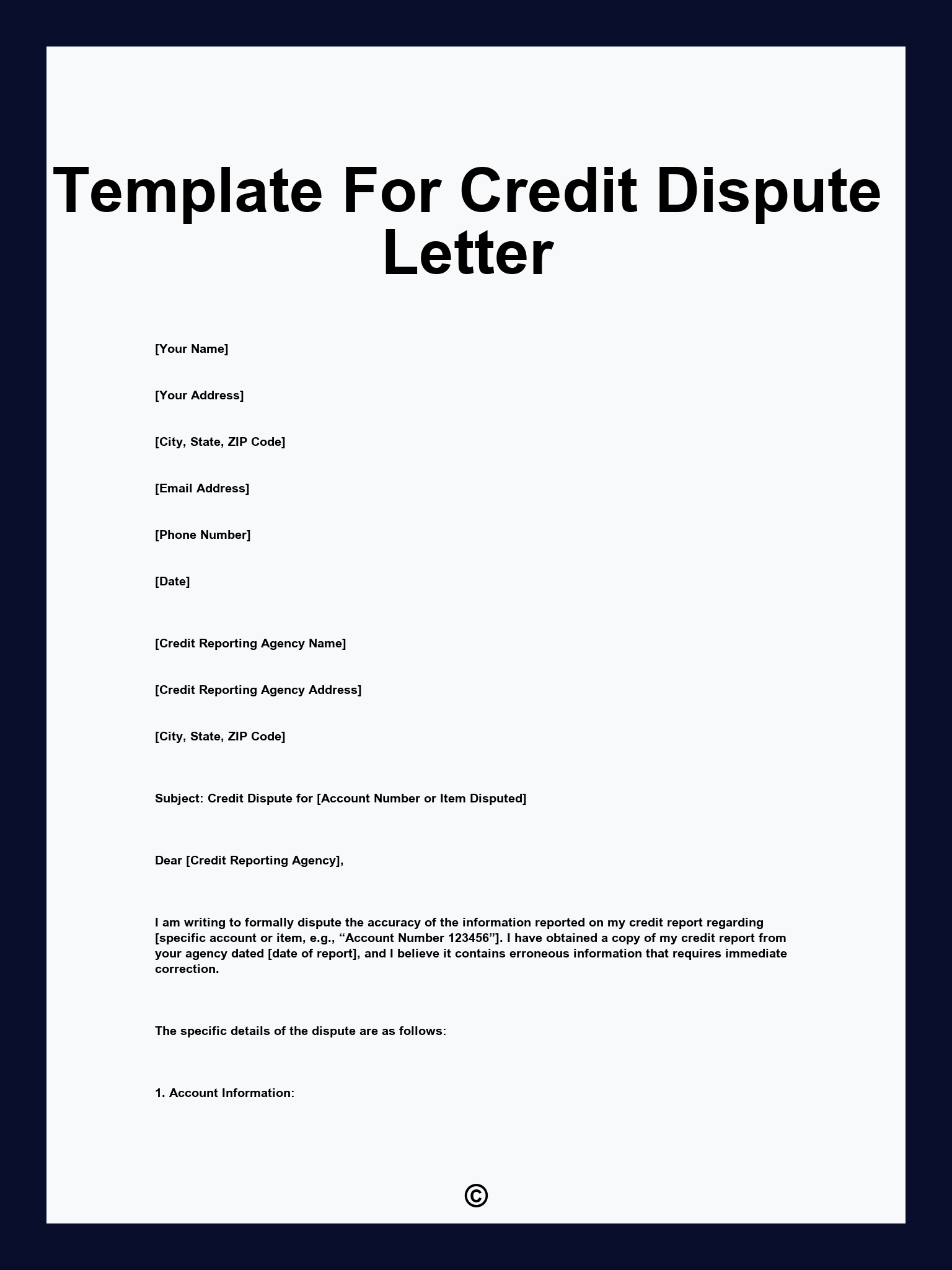 Template For Credit Dispute Letter