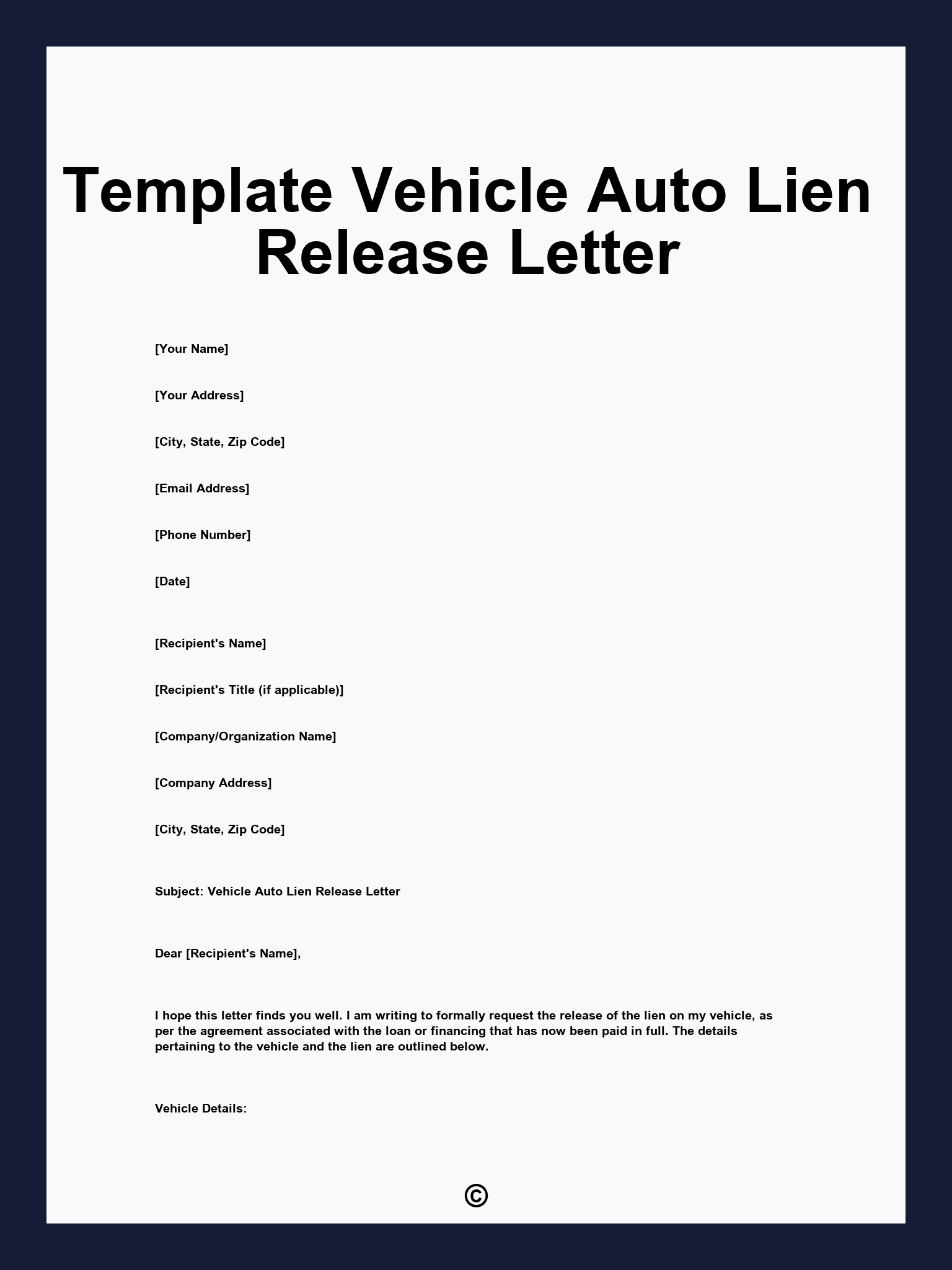 Template Vehicle Auto Lien Release Letter