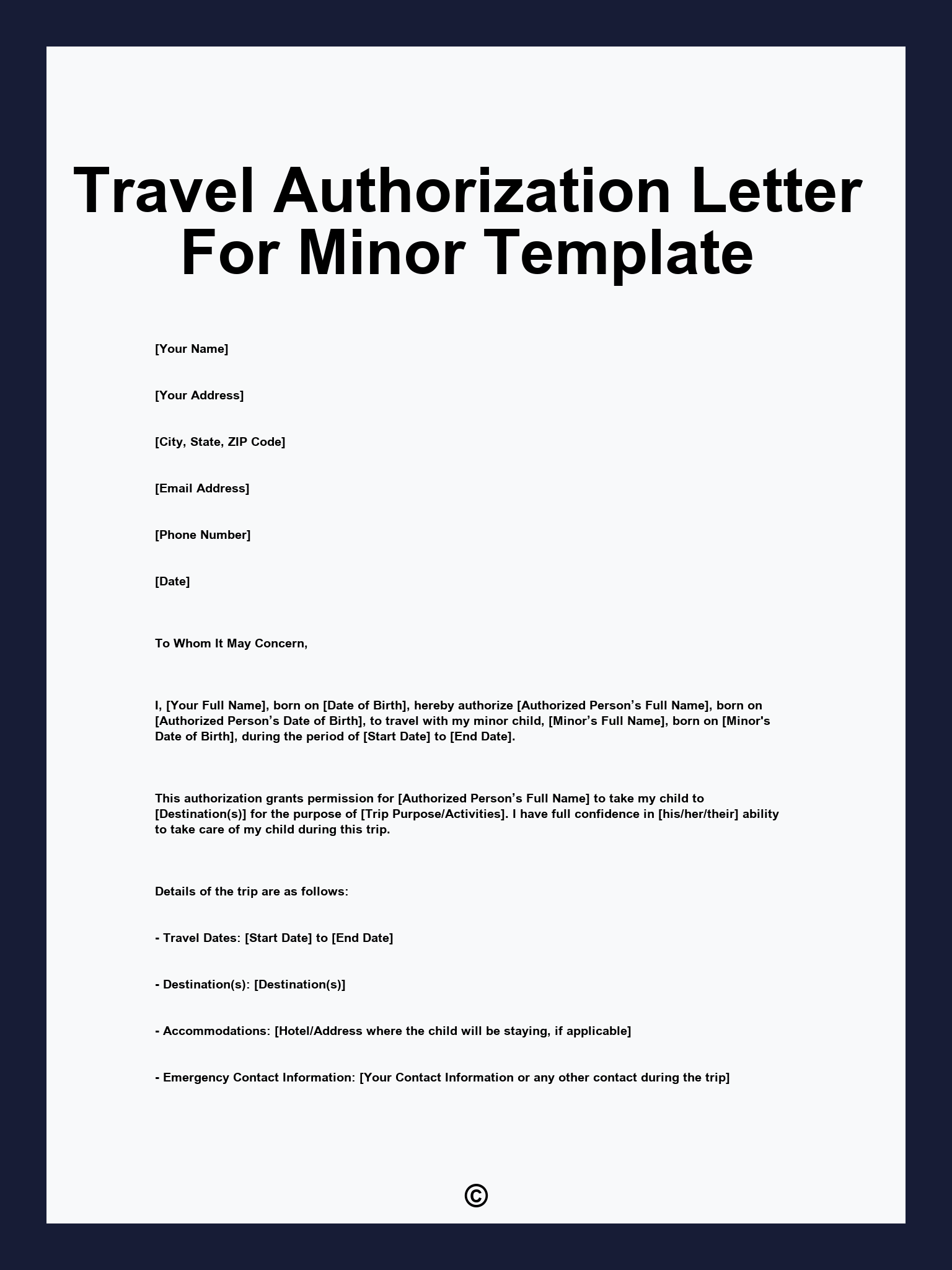 Travel Authorization Letter For Minor Template